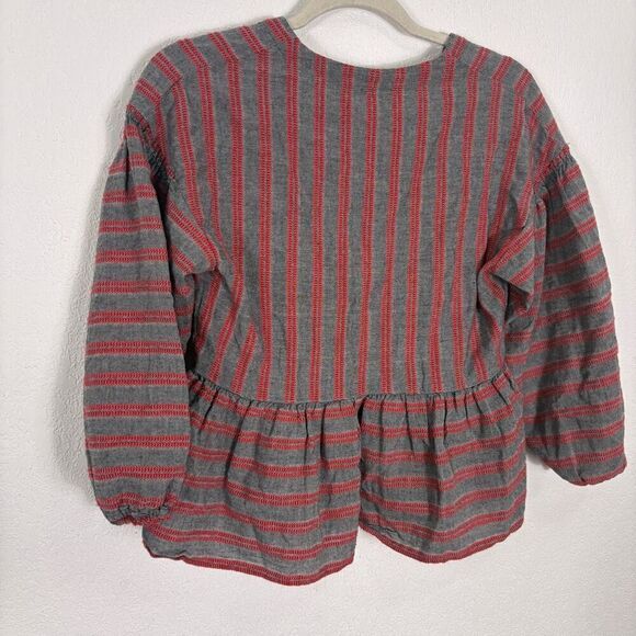 Madewell Grey with Red Striped V Neck 3/4 Sleeve V Neck Blouse Top Size Small - Picture 7 of 10